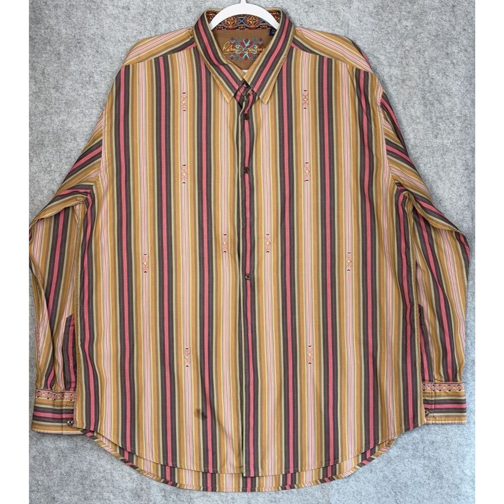 Robert Graham Mens 3XL Shirt Striped Multicolor Embroidered Read-Flawed